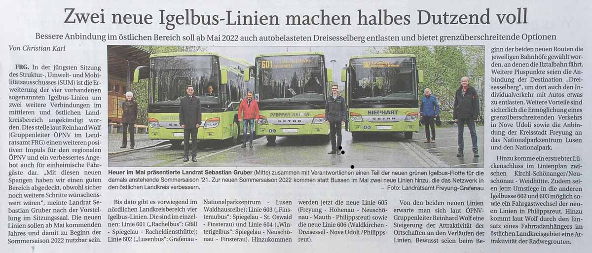 Pressebericht Dafinger 2021 - Zwei neue Igelbus-Linien machen halbes Dutzend voll