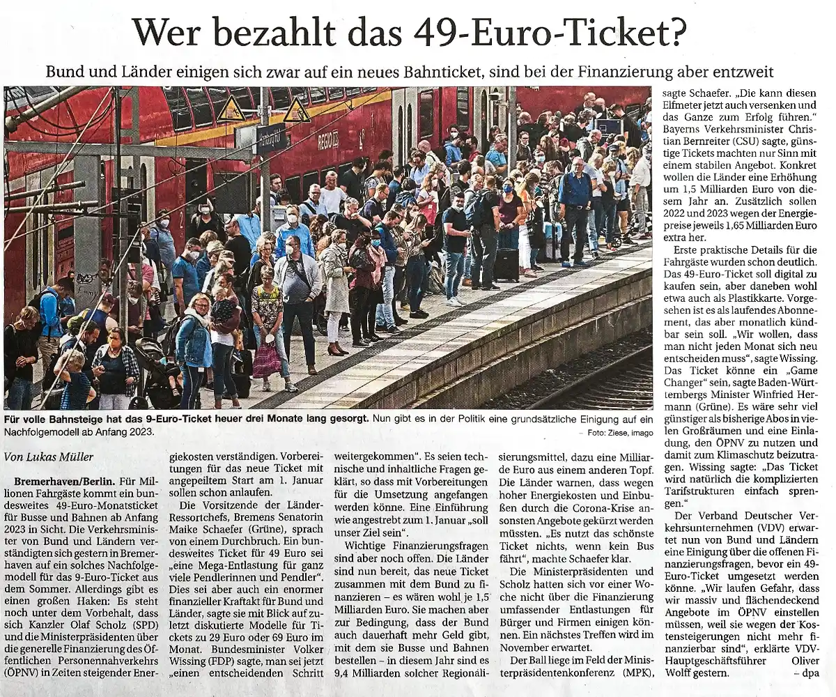 Presseberichte 2022, Wer bezahlt das 49-Euro-Ticket